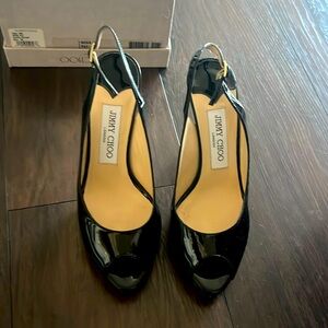 Jimmy Choo black patent leather NOVA slingback heels in size 36